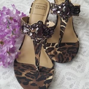 NEW Unique Embellished Leopard Wedges sz 8.5